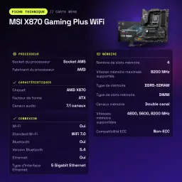 Carte mère MSI X870 Gaming Plus WiFi AMD AM5 DDR5 ATX Noir - caractéristiques
