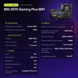 Carte mère MSI X870 Gaming Plus WiFi AMD AM5 DDR5 ATX Noir - caractéristiques