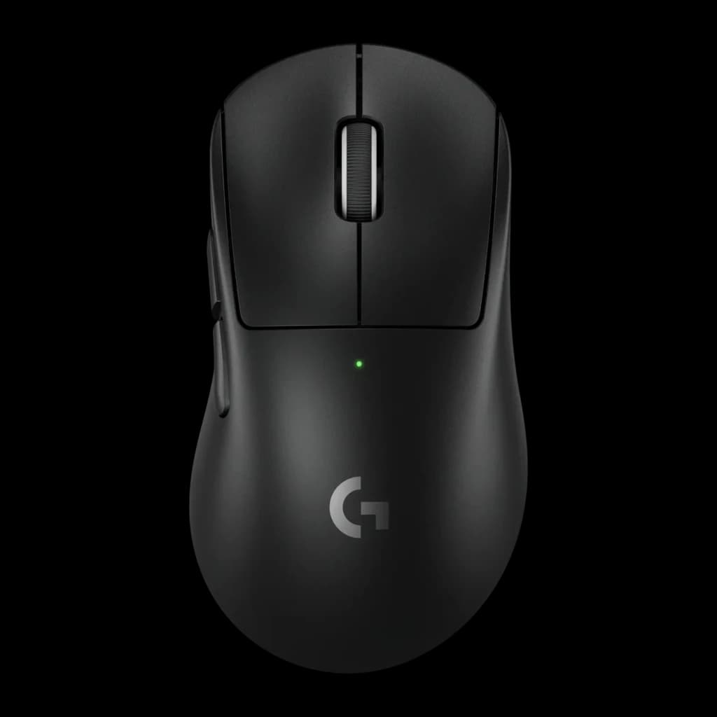 Souris Gaming Logitech G PRO X Superlight 2 DEX Sans Fil LIGHTSPEED 44000 DPI Noir, vue dessus: molette, LED verte et logo G