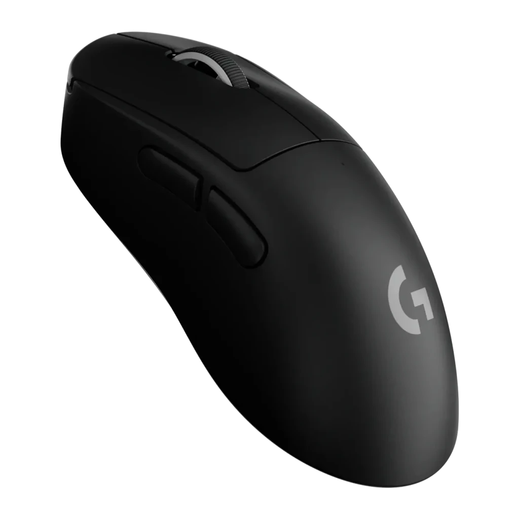 Souris Gaming Logitech G PRO X Superlight 2 DEX Sans Fil LIGHTSPEED 44000 DPI Noir, vue latérale gauche: logo G argenté