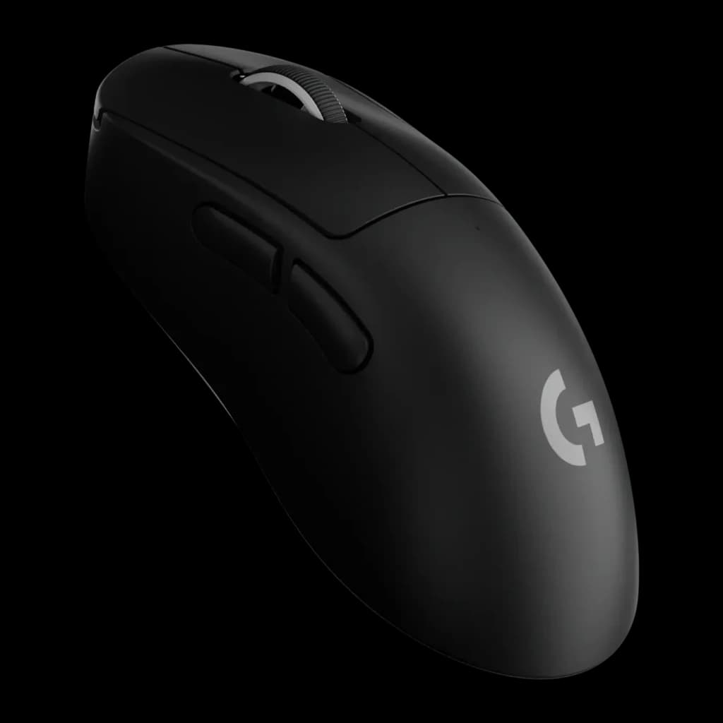 Souris Gaming Logitech G PRO X Superlight 2 DEX Sans Fil LIGHTSPEED 44000 DPI Noir, vue latérale gauche: logo G argenté
