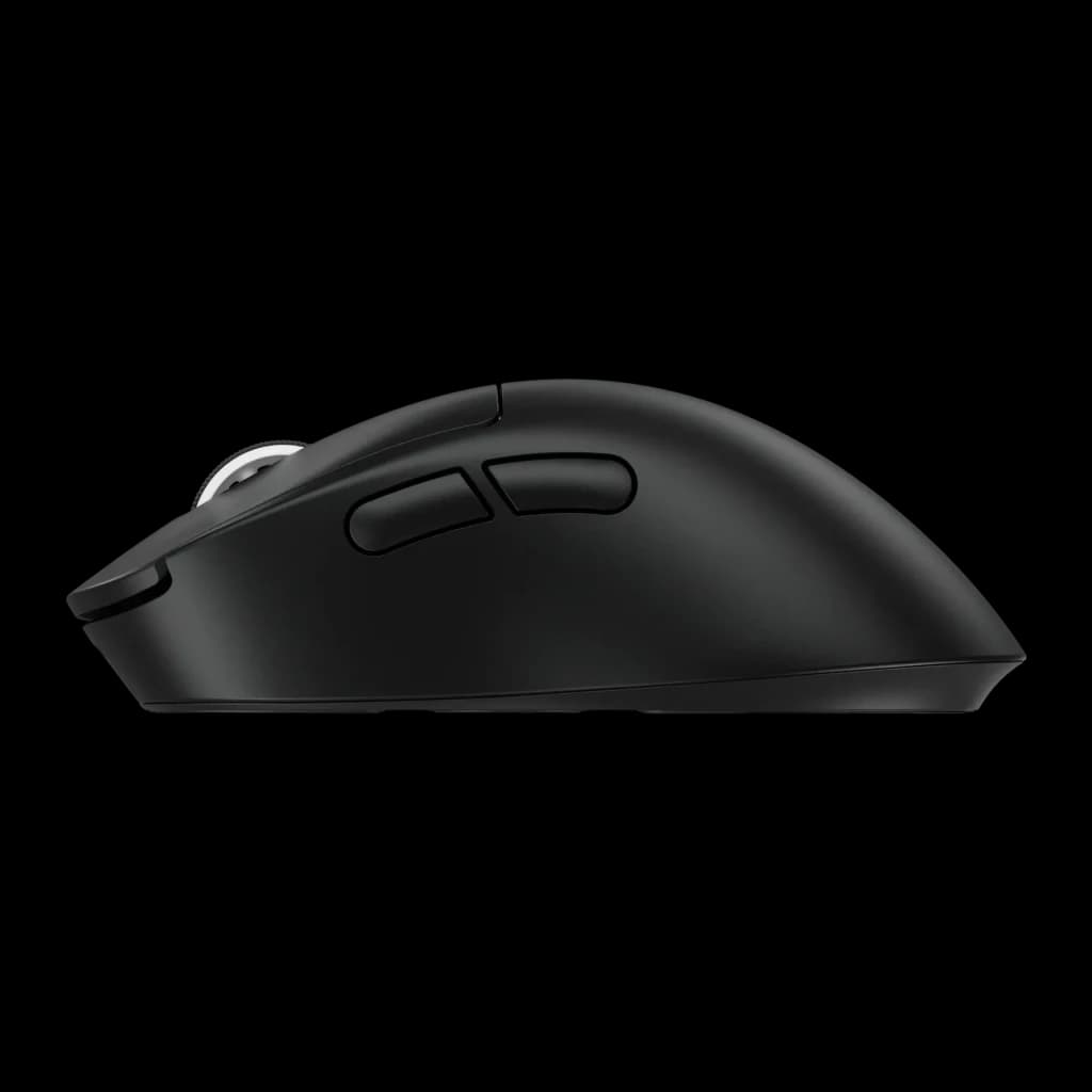 Souris Gaming Logitech G PRO X Superlight 2 DEX Sans Fil LIGHTSPEED 44000 DPI Noir, vue latérale: profil gauche avec molette