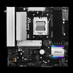 Placa-mãe ASRock A620AM Pro RS WiFi AMD A620 AM5 DDR5 Micro ATX Preto, vista frontal: socket AM5, dissipadores prateados