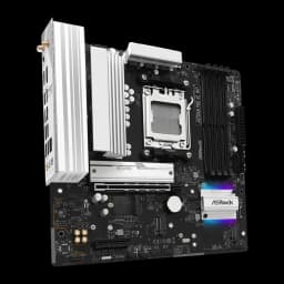 Placa-mãe ASRock A620AM Pro RS WiFi AMD A620 AM5 DDR5 Micro ATX Preto, vista diagonal: socket AM5, dissipadores brancos