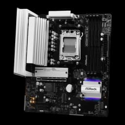 Placa-mãe ASRock A620AM Pro RS WiFi AMD A620 AM5 DDR5 Micro ATX Preto, vista frontal em ângulo: socket AM5, dissipadores