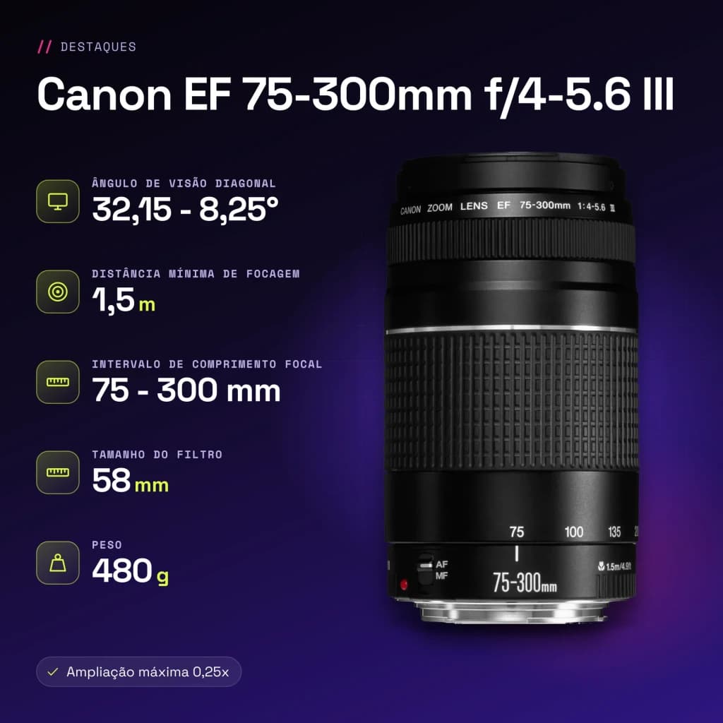 Objectif photo Canon EF 75-300mm f/4-5.6 III Noir - caractéristiques