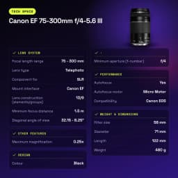 Objectif photo Canon EF 75-300mm f/4-5.6 III Noir - caractéristiques