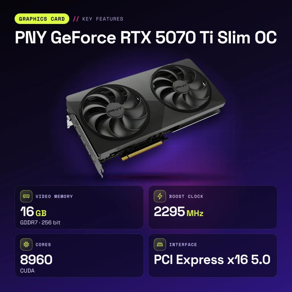 PNY GeForce RTX 5070 Ti Slim OC 16GB GDDR7 Negro - características