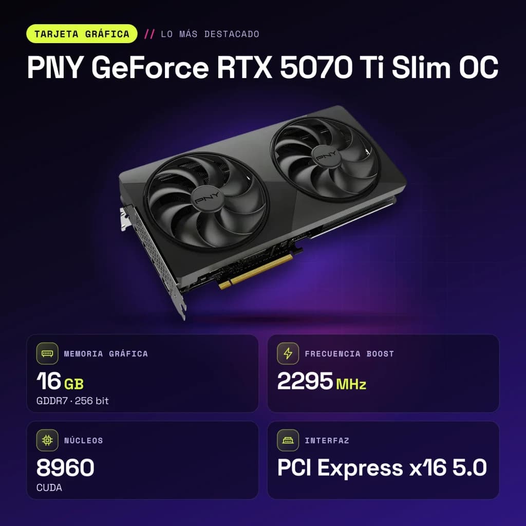 PNY GeForce RTX 5070 Ti Slim OC 16GB GDDR7 Negro - características