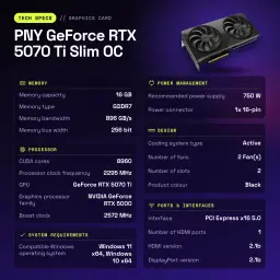 PNY GeForce RTX 5070 Ti Slim OC 16GB GDDR7 Negro - características