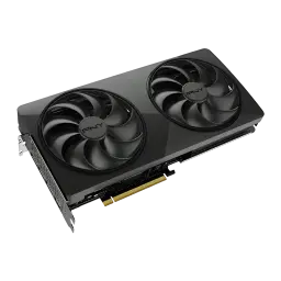 PNY GeForce RTX 5070 Ti Slim OC 16GB GDDR7 Negro, vista frontal en ángulo: dos ventiladores con logo PNY y conector PCIe