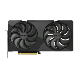 PNY GeForce RTX 5070 Ti Slim OC 16GB GDDR7 Negro, vista frontal: doble ventilador con logo PNY y conector dorado