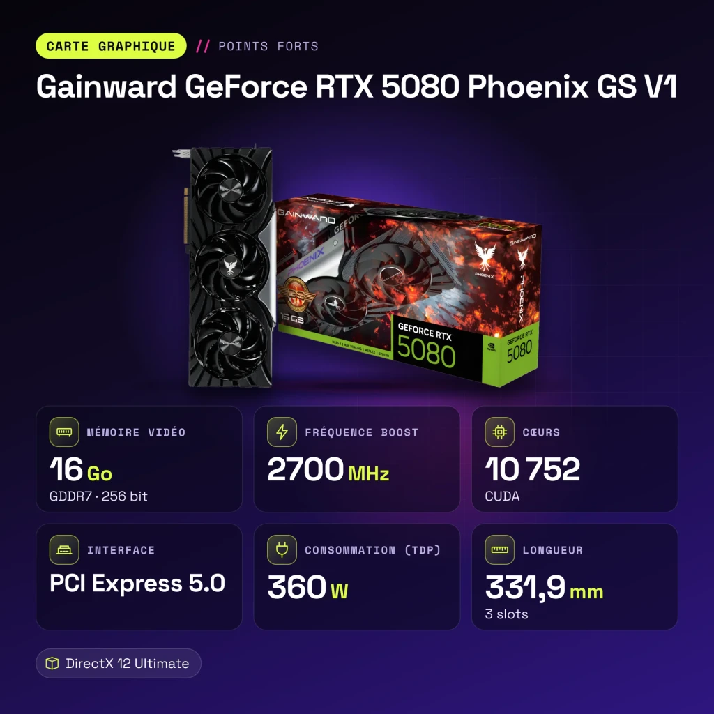 Gainward GeForce RTX 5080 Phoenix GS V1 16GB GDDR7 Negro - características