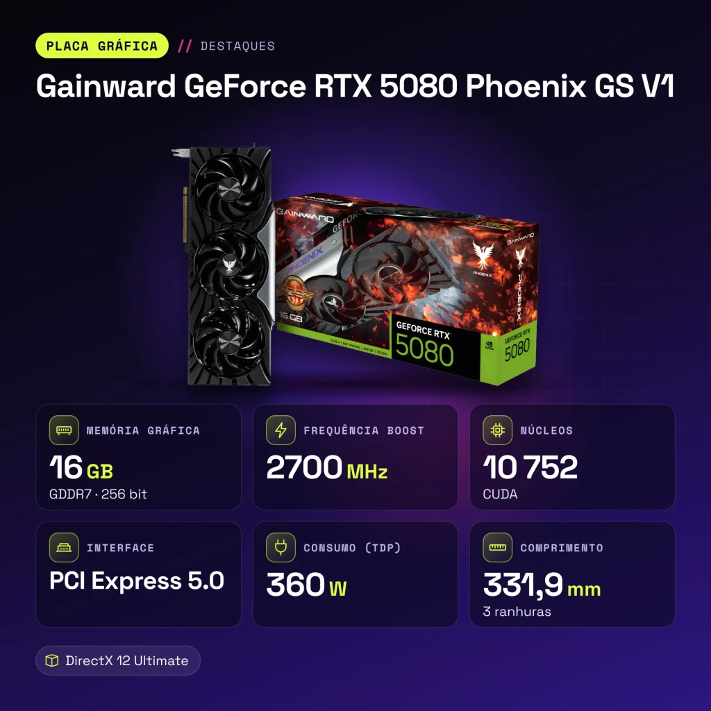 Gainward GeForce RTX 5080 Phoenix GS V1 16GB GDDR7 Negro - características