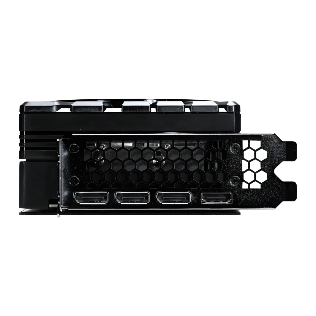 Gainward GeForce RTX 5080 Phoenix GS V1 16GB GDDR7 Negro, vista trasera: bracket con 3 HDMI, 1 DisplayPort y rejilla