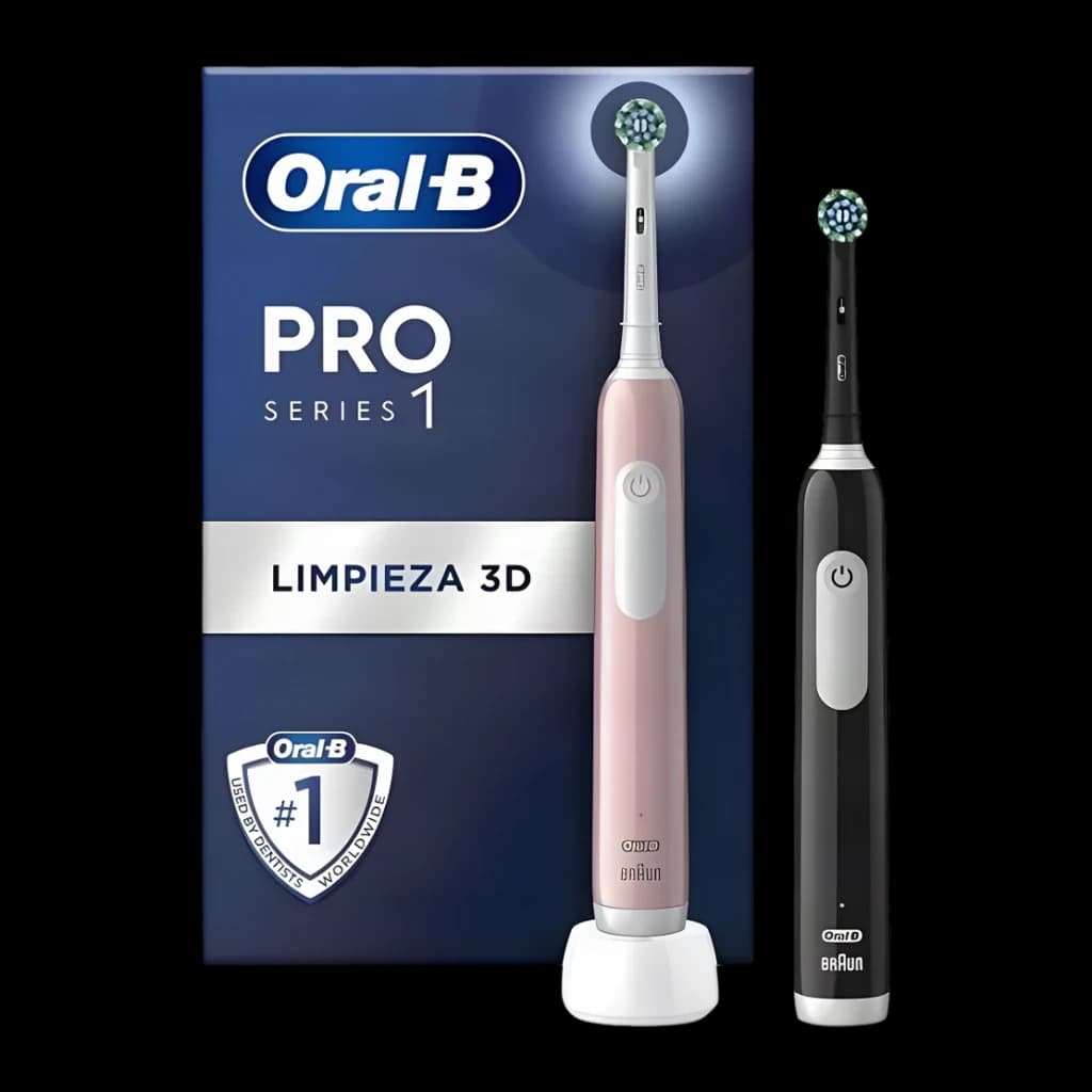 Brosse à dents électrique Oral-B Pro Series 1 Duo CrossAction Noir/Rose, vue avant: deux brosses avec tête CrossAction