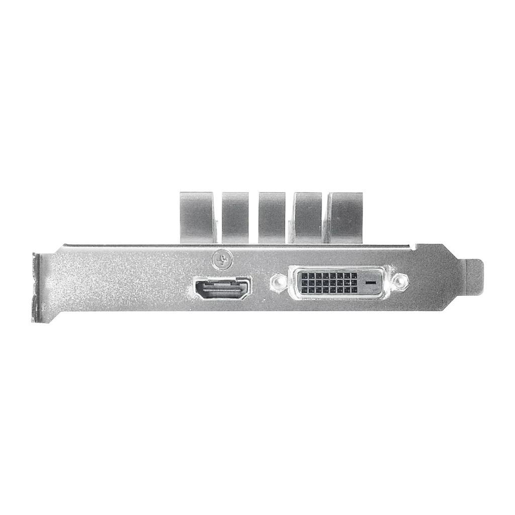 ASUS GeForce GT 1030 Silent 2GB GDDR5 Preto, bracket: portas HDMI e DVI-D visíveis em perfil lateral