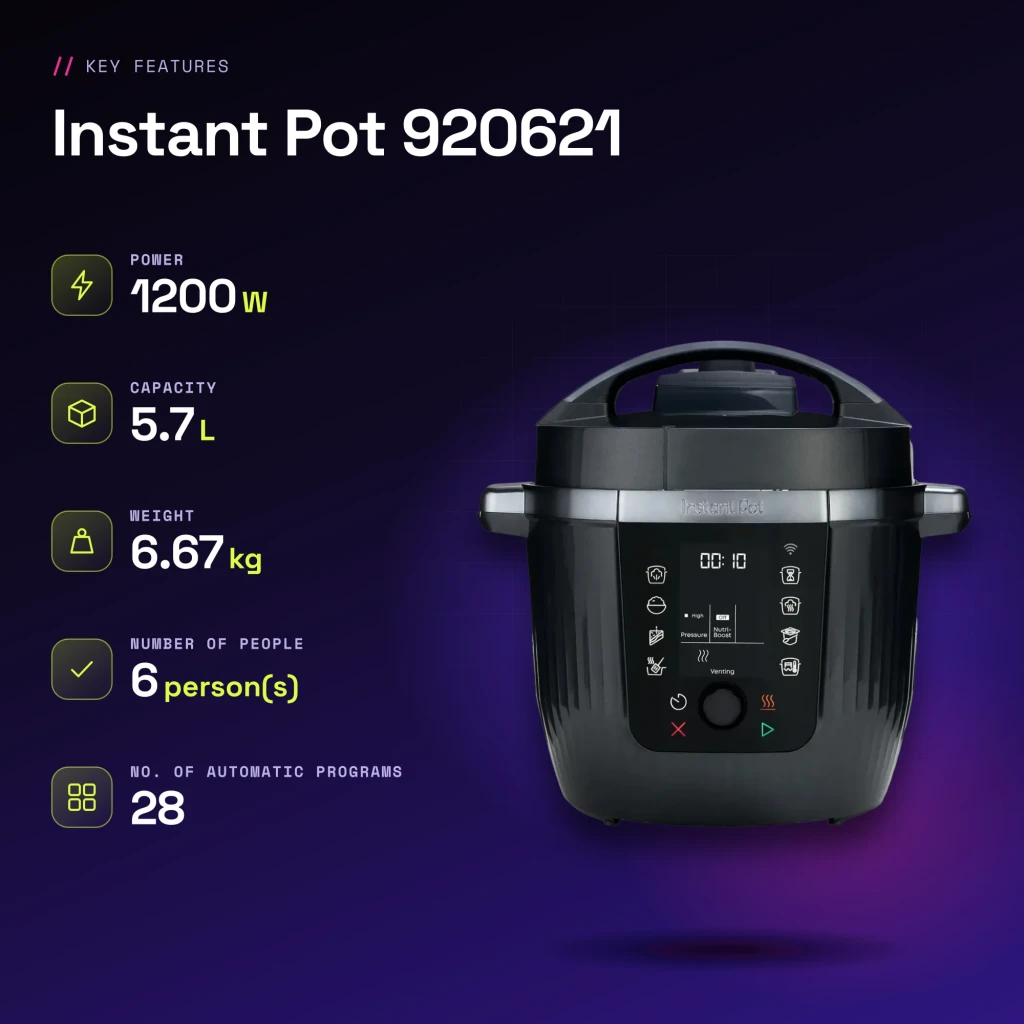 Multicuiseur Instant Pot 5,7L 1200W Noir 920621 - caractéristiques
