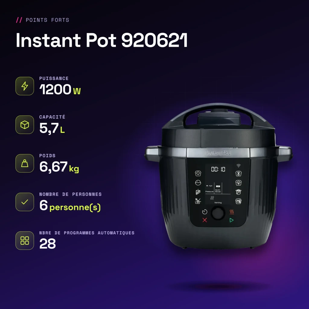 Multicuiseur Instant Pot 5,7L 1200W Noir 920621 - caractéristiques