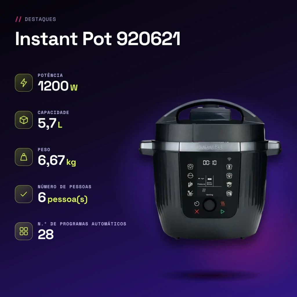 Multicuiseur Instant Pot 5,7L 1200W Noir 920621 - caractéristiques