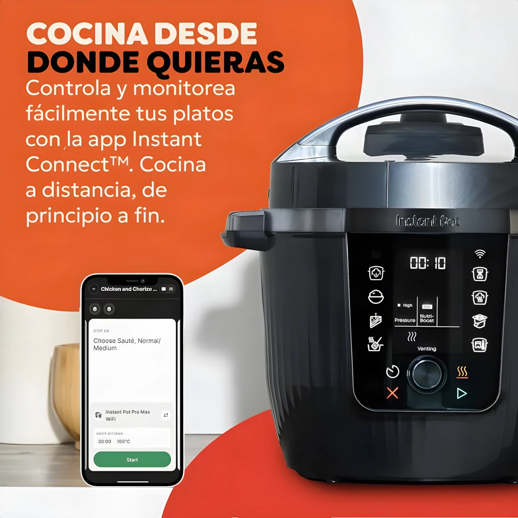 Multicuiseur Instant Pot 5,7L 1200W Noir 920621, détail panneau: écran digital, commandes et app Instant Connect