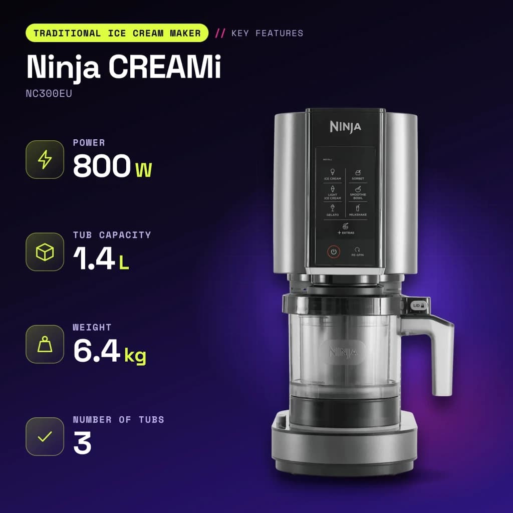 Sorbetière Ninja CREAMi 1,4L 800W Noir/Argent NC300EU - caractéristiques