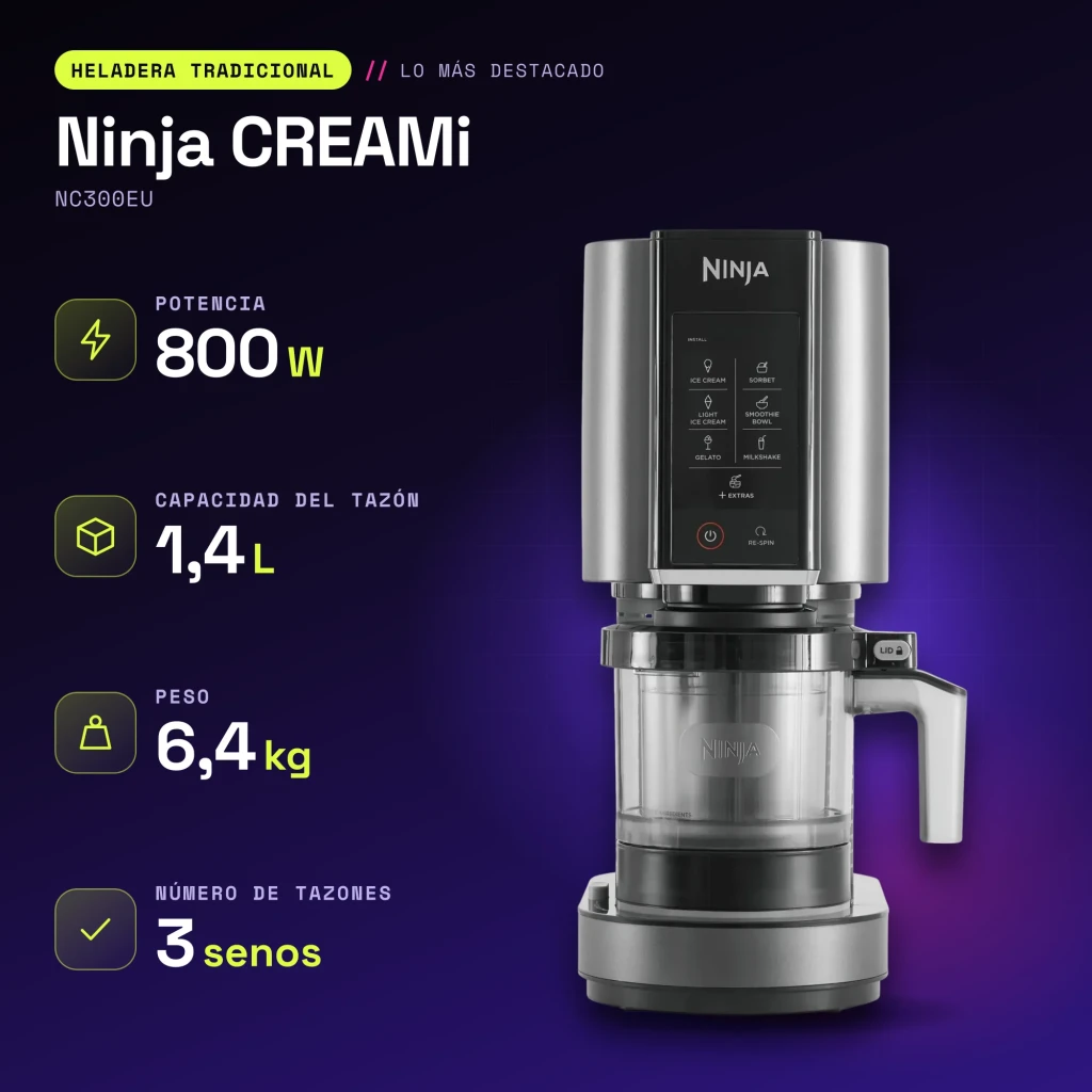Sorbetière Ninja CREAMi 1,4L 800W Noir/Argent NC300EU - caractéristiques