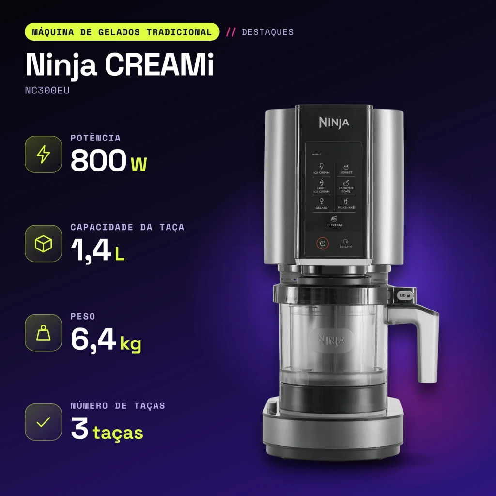 Sorbetière Ninja CREAMi 1,4L 800W Noir/Argent NC300EU - caractéristiques