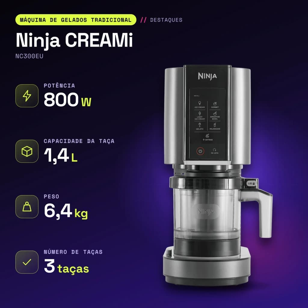Sorbetière Ninja CREAMi 1,4L 800W Noir/Argent NC300EU - caractéristiques