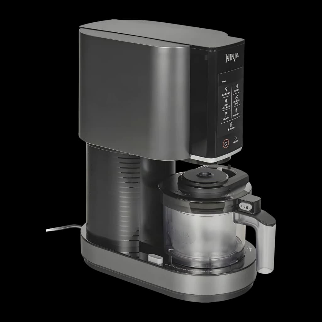 Sorbetière Ninja CREAMi 1,4L 800W Noir/Argent NC300EU, vue latérale: panneau tactile avec programmes et bol transparent