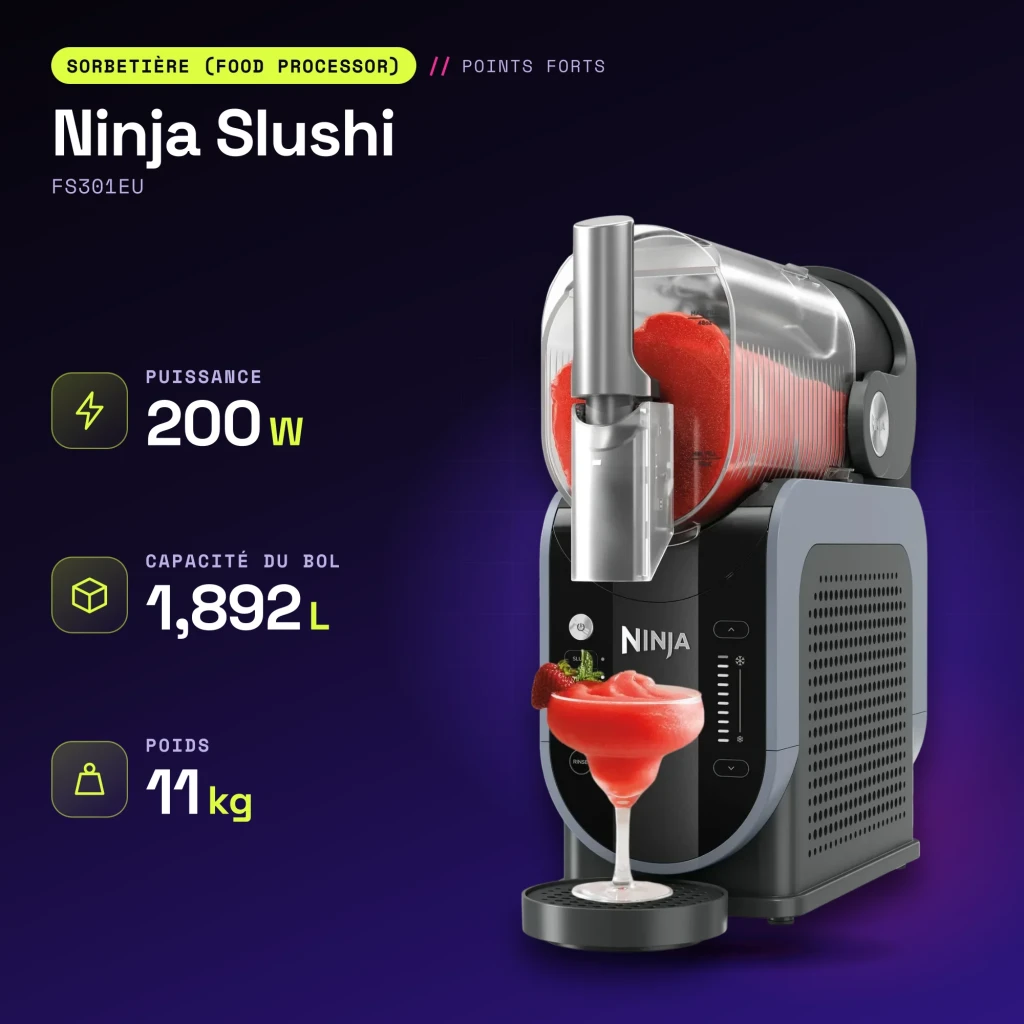 Sorbetière Ninja Slushi 1,892L 200W Bleu Noir FS301EU - caractéristiques