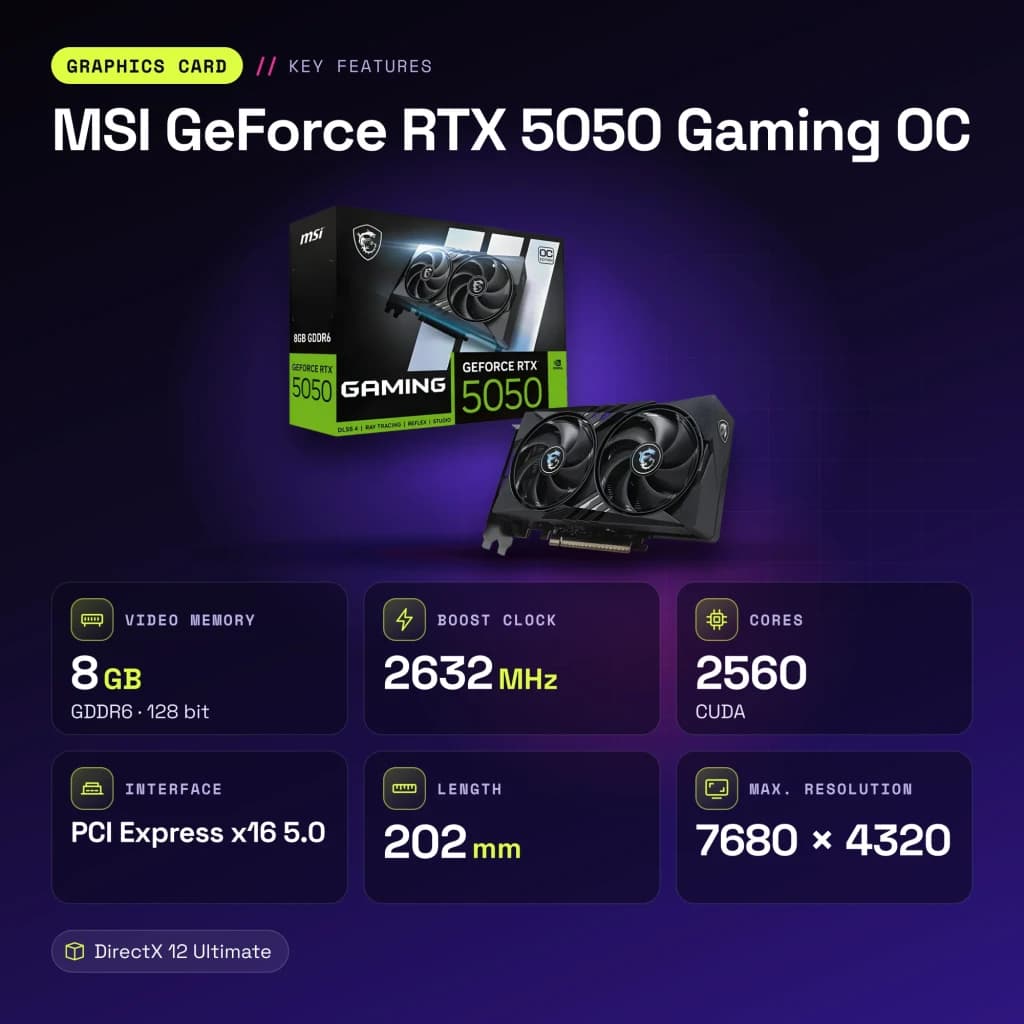 MSI GeForce RTX 5050 Gaming OC 8GB GDDR6 Negro - características