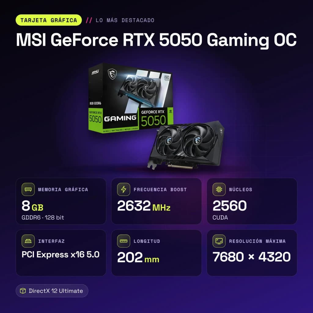 MSI GeForce RTX 5050 Gaming OC 8GB GDDR6 Negro - características