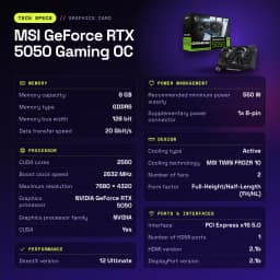 MSI GeForce RTX 5050 Gaming OC 8GB GDDR6 Negro - características