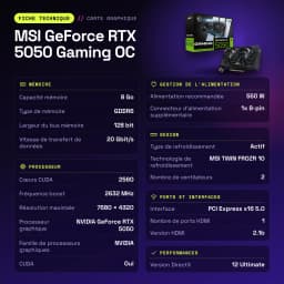 MSI GeForce RTX 5050 Gaming OC 8GB GDDR6 Negro - características