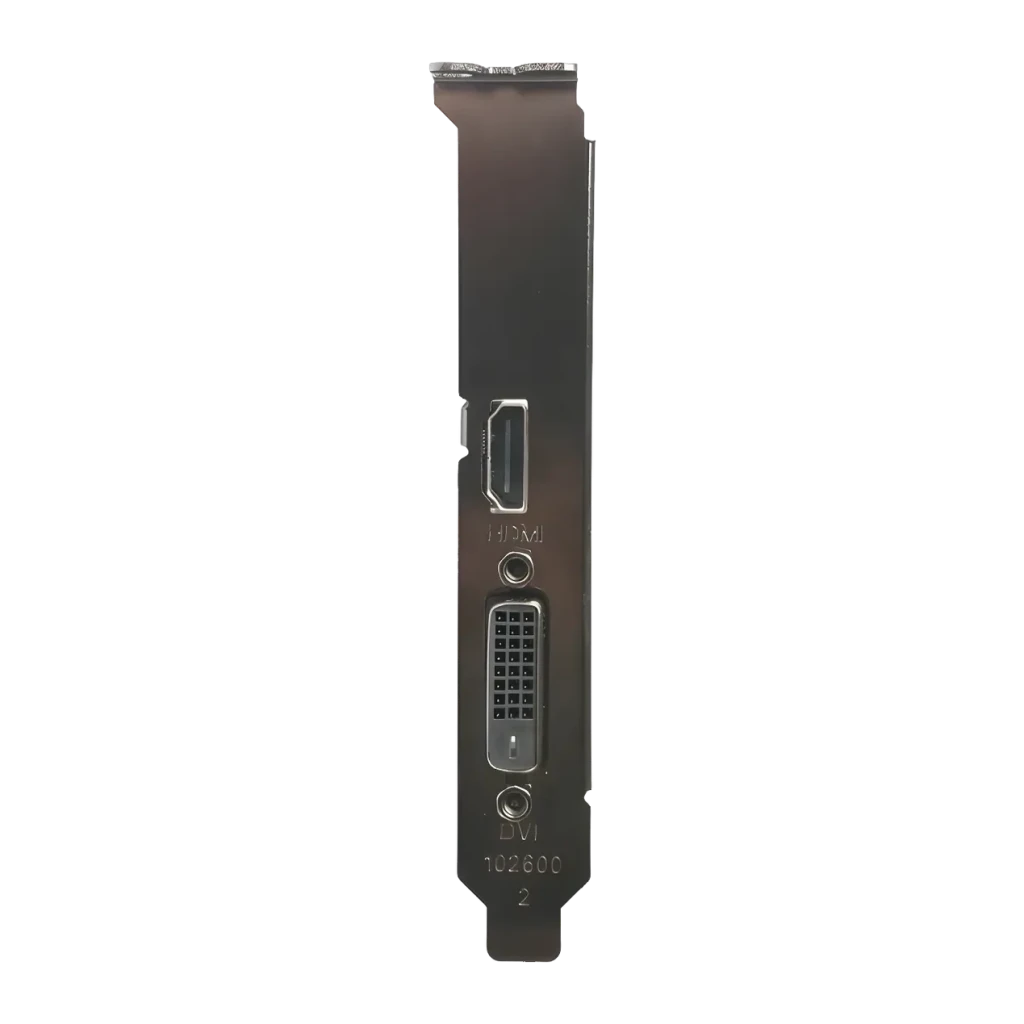 ZOTAC GeForce GT 1030 2GB GDDR5 Low Profile Negro, vista del bracket: puertos HDMI y DVI visibles en perfil metálico