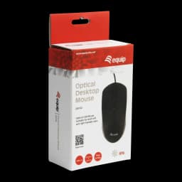 Ratón Equip Negro Cable USB 245102, caja: packaging frontal rojo y blanco con ratón óptico visible