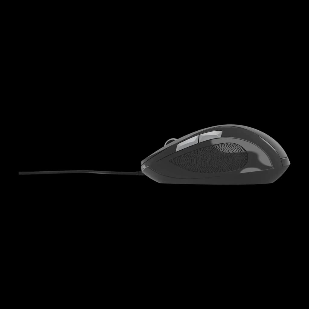 Rato Gembird Preto Com cabo USB tipo A MUS-6B-01, vista lateral: perfil direito com textura antiderrapante e cabo USB