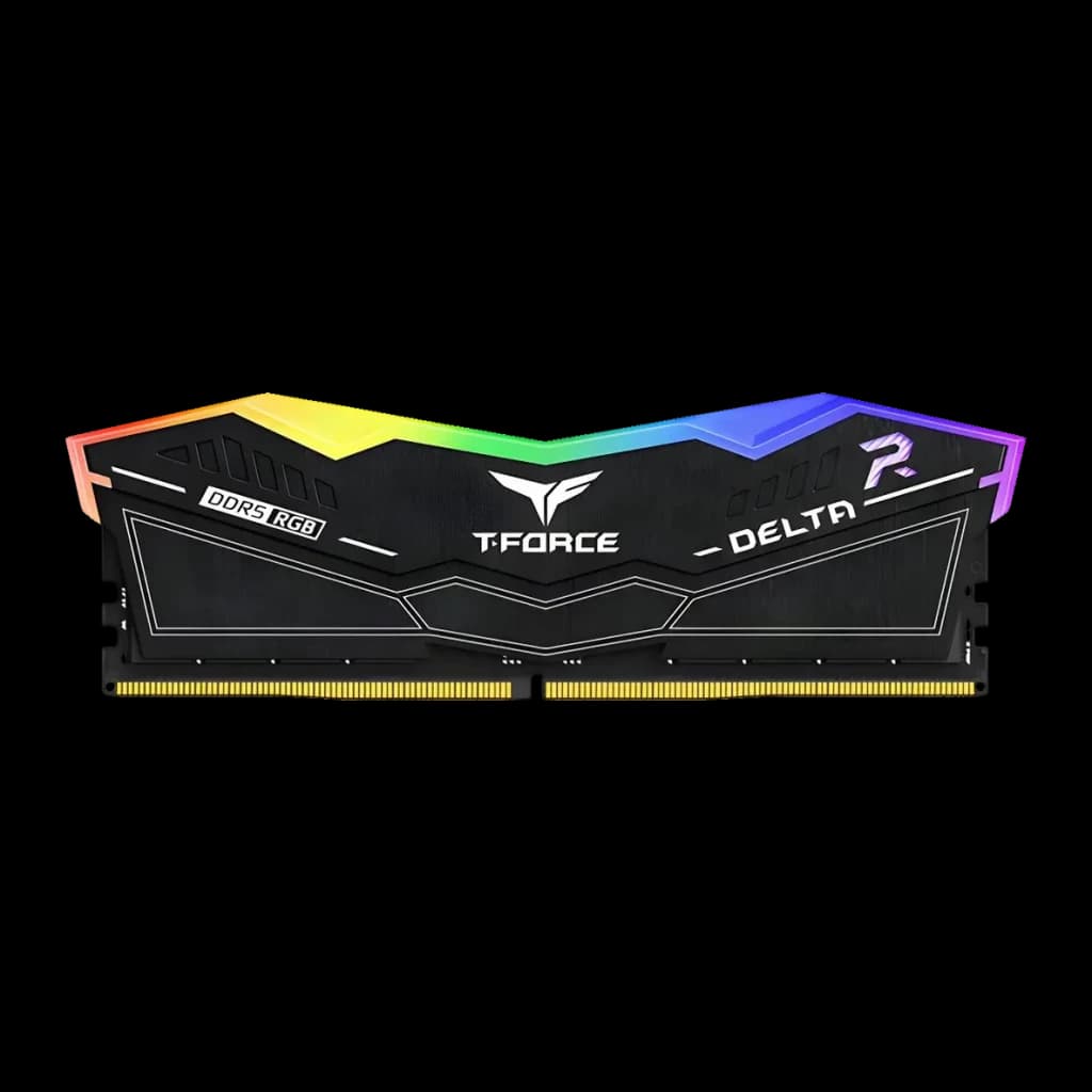 Memória RAM Team Group T-Force Delta RGB DDR5 6400MHz 32GB (2x16GB) CL40 Preto, vista frontal: dissipador preto