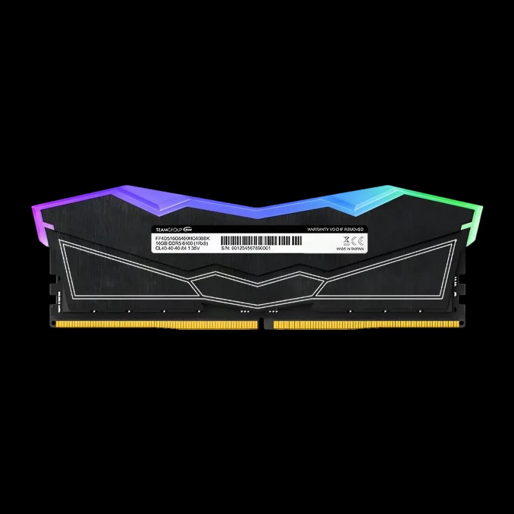 Memória RAM Team Group T-Force Delta RGB DDR5 6400MHz 32GB (2x16GB) CL40 Preto, vista frontal: módulo único, dissipador