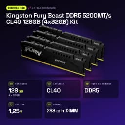 Kingston Fury Beast DDR5 5200MT/s CL40 128Go (4x32Go) Kit Noir - caractéristiques