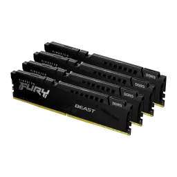 Kingston Fury Beast DDR5 5200MT/s CL40 128Go (4x32Go) Kit Noir, vue de face en angle: 4 modules empilés avec dissipateur