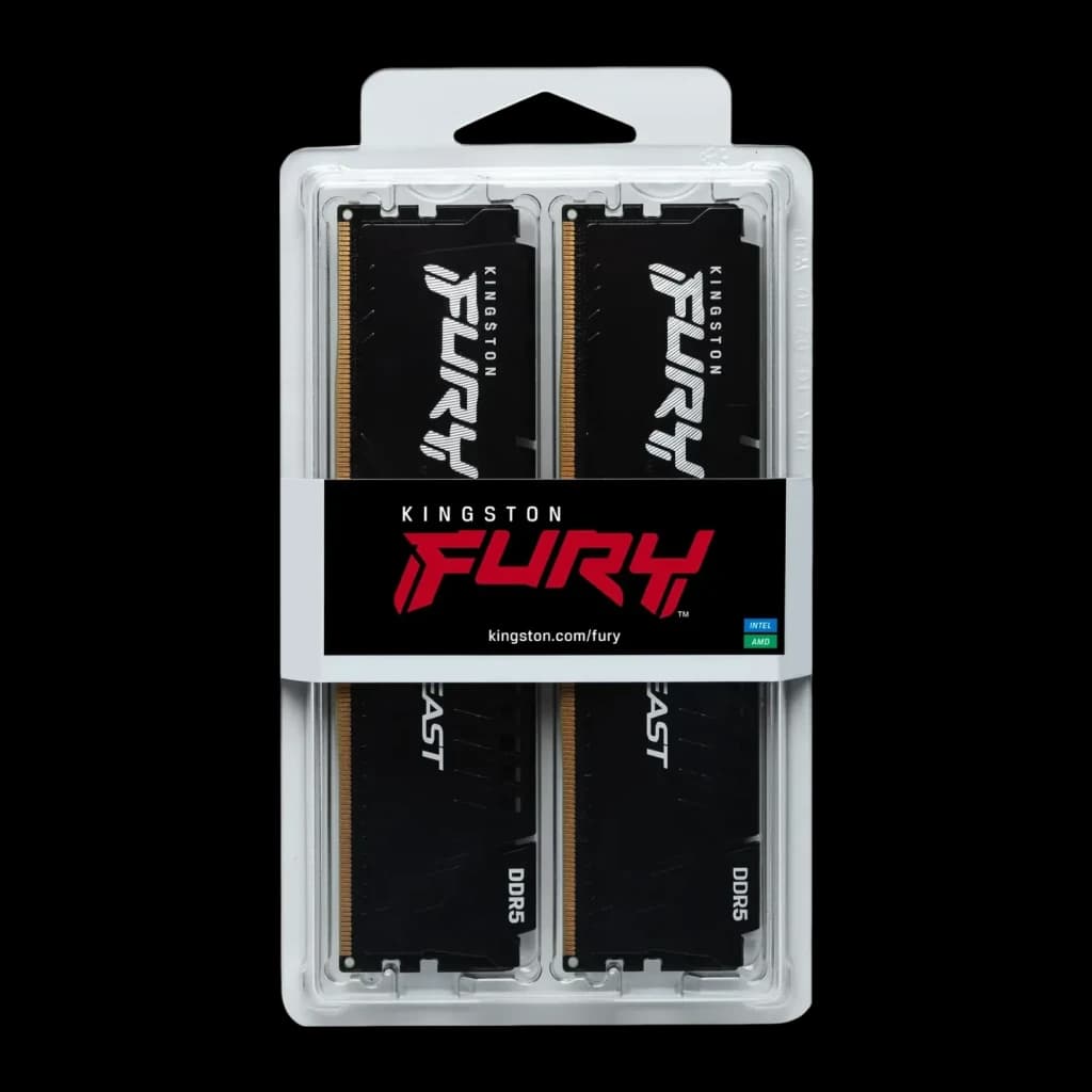 Kingston Fury Beast DDR5 5200MT/s CL40 128Go (4x32Go) Kit Noir, emballage: 4 modules DDR5 noirs en blister transparent