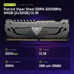 Memoria RAM Patriot Viper Steel DDR4 3200MHz 64GB (2x32GB) CL16 Gris - características