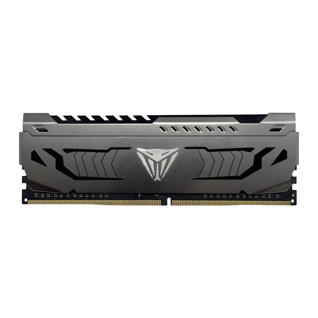 Memoria RAM Patriot Viper Steel DDR4 3200MHz 64GB (2x32GB) CL16 Gris, vista frontal: disipador gris cepillado con logo Viper