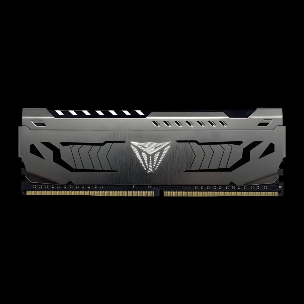 Memoria RAM Patriot Viper Steel DDR4 3200MHz 64GB (2x32GB) CL16 Gris, vista frontal: disipador gris cepillado con logo Viper