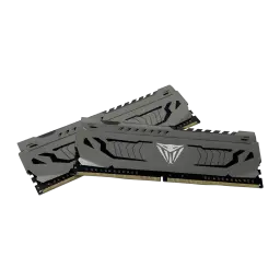 Memoria RAM Patriot Viper Steel DDR4 3200MHz 64GB (2x32GB) CL16 Gris, vista en ángulo: dos módulos cruzados con disipador