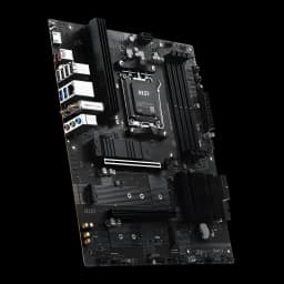 Carte mère MSI PRO B840-S EVO WiFi 6E AMD AM5 DDR5 ATX Noir, vue en angle: socket AM5, dissipateurs VRM et panneau I/O
