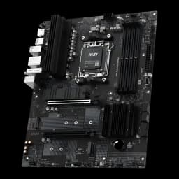 Carte mère MSI PRO B840-S EVO WiFi 6E AMD AM5 DDR5 ATX Noir, vue en angle: socket AM5, dissipateurs VRM et slots DDR5