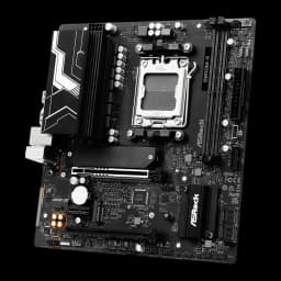 Placa base ASRock B850M-X R2.0 AMD B850 AM5 DDR5 Micro ATX 2.5GbE Negro, vista diagonal: zócalo AM5, disipadores VRM